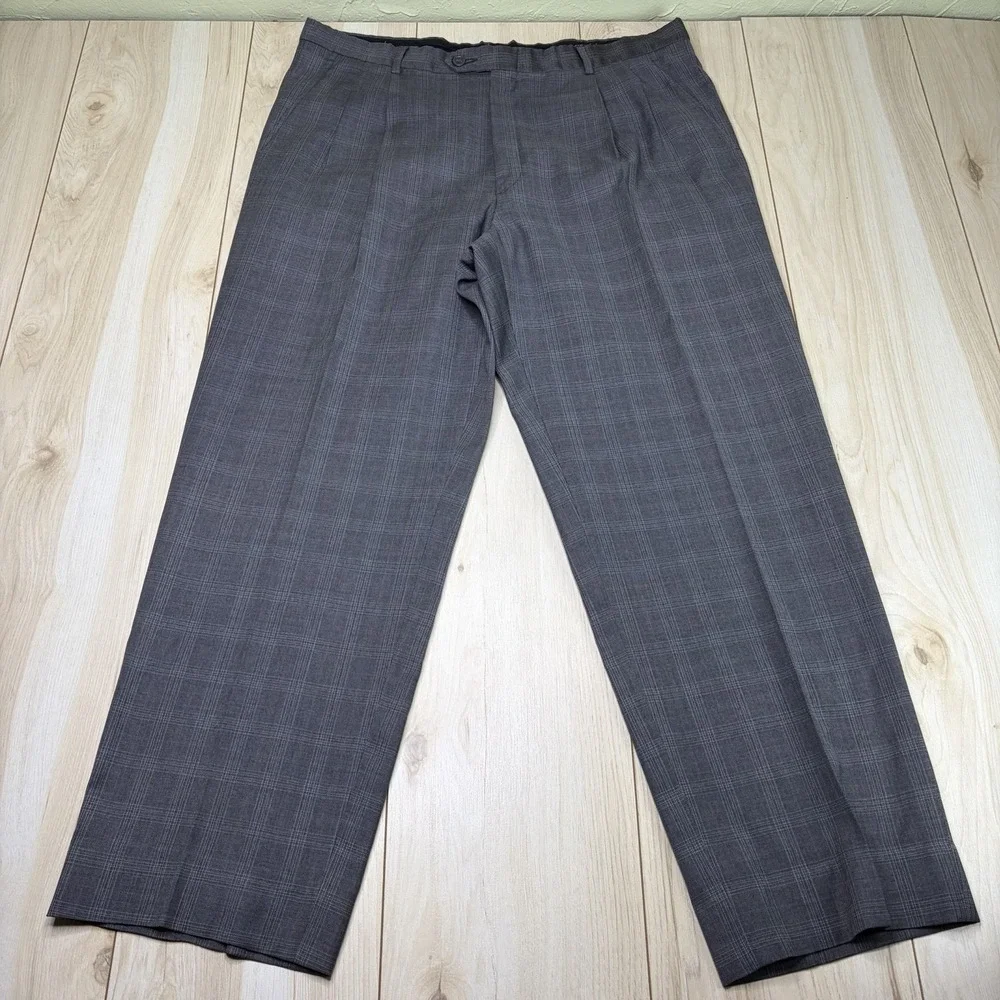 Hart Schaffner Marx GOLD Loro Piana Plaid Windowpane Wool Suit Mens 42R 38x30